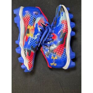 Under Armour Kids Baseball Cleats 1.5Y Blue Red Stars Camo USA 3027318-400